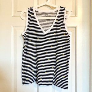 LOFT_NWT_black strip cute pineapple print V neck sleeveless top